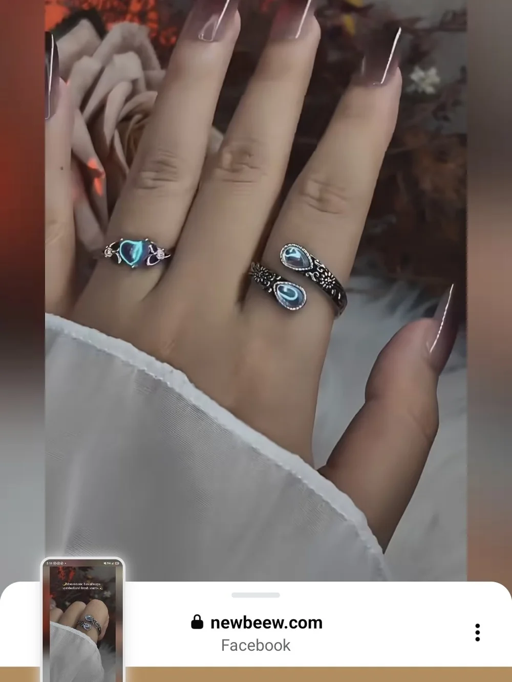Moonstone Blue Teardrop Double Stone Sterling-Style Ring